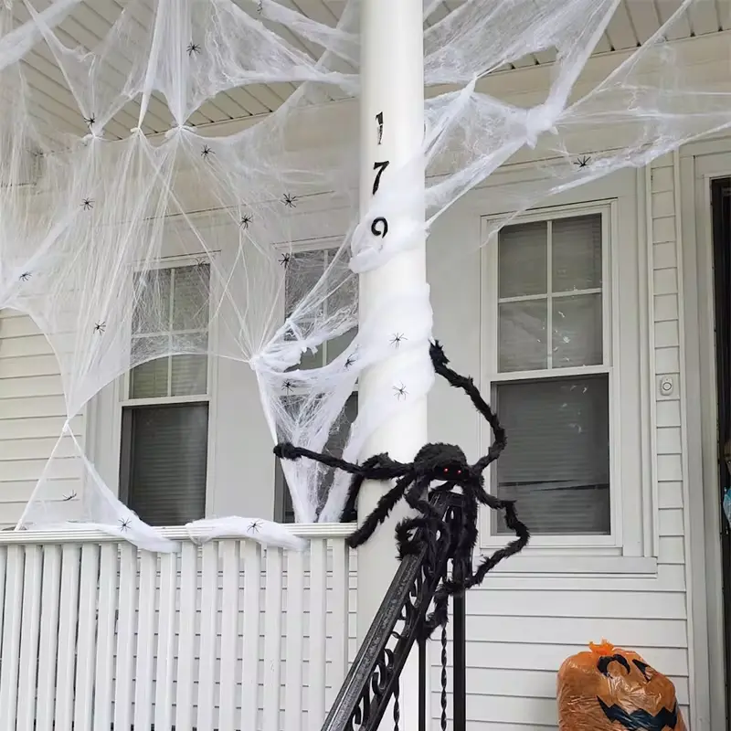 Halloween Decoration Artificial Spider Web Elastic Spider Web Horror Bar Ghost House Scene Props Elastic Spider Web with Spiders