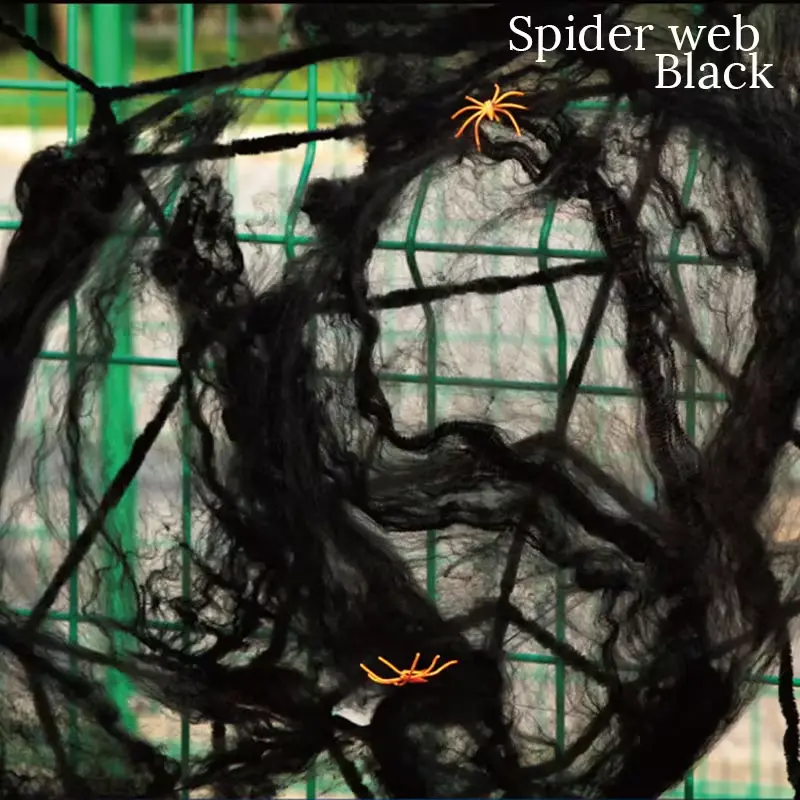 Halloween Decoration Artificial Spider Web Elastic Spider Web Horror Bar Ghost House Scene Props Elastic Spider Web with Spiders