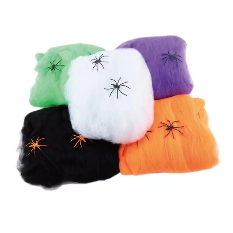 Halloween Decoration Artificial Spider Web Elastic Spider Web Horror Bar Ghost House Scene Props Elastic Spider Web with Spiders