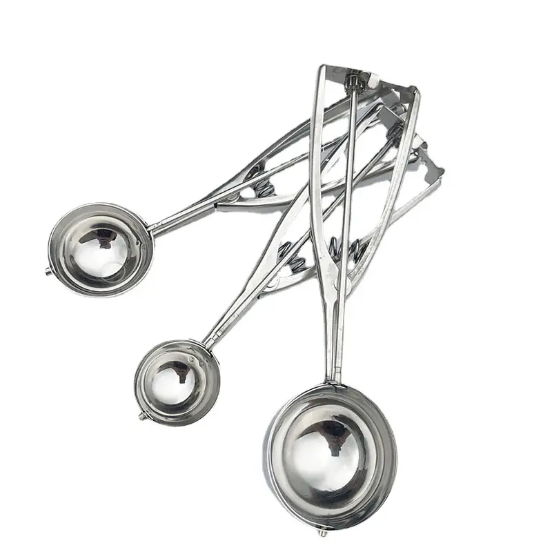 Stainless Steel Ice Cream Spoon Spring Handle Multi Functional Potato Puree Fruit Ball Spoon Ice Cream Mold Kitchen Parts tools