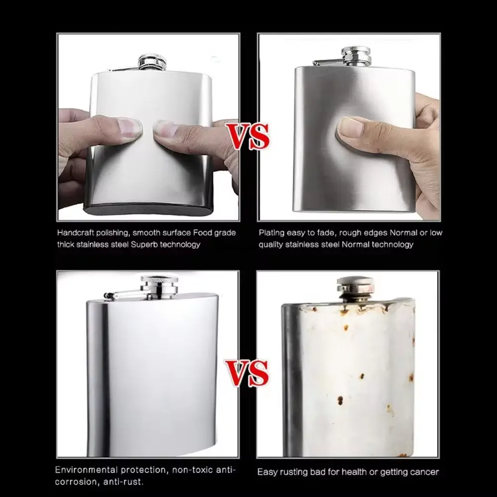 4 8 10 Stainless Steel Ounce Hip Shaped Wine Whiskey Hip Shaped Bottle Kettle Men's Portable Drinking Device Wine Screw Cap