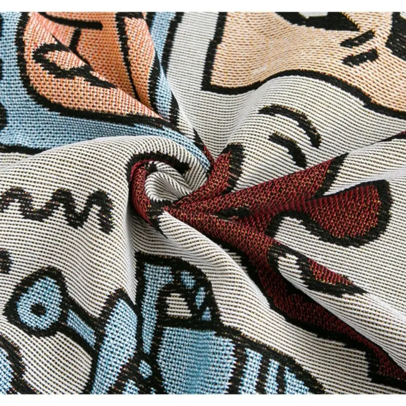 Textile City Puzzle Throwing Blanket Jacquard Weaving Graffiti Home Decoration Tassel Tapestry Picnic Blanket Moisture proof