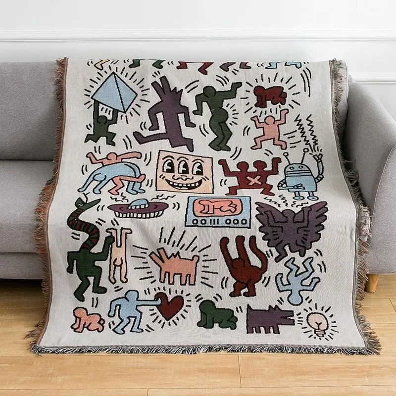 Textile City Puzzle Throwing Blanket Jacquard Weaving Graffiti Home Decoration Tassel Tapestry Picnic Blanket Moisture proof