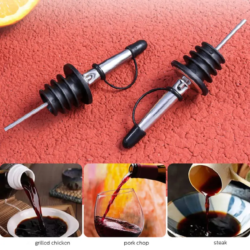 Stainless Steel Tapered Speed Wine Pourers Pour Spout for Wine Bottles Pour Spouts with Rubber Dust Caps Fit Most Liquor Bottles