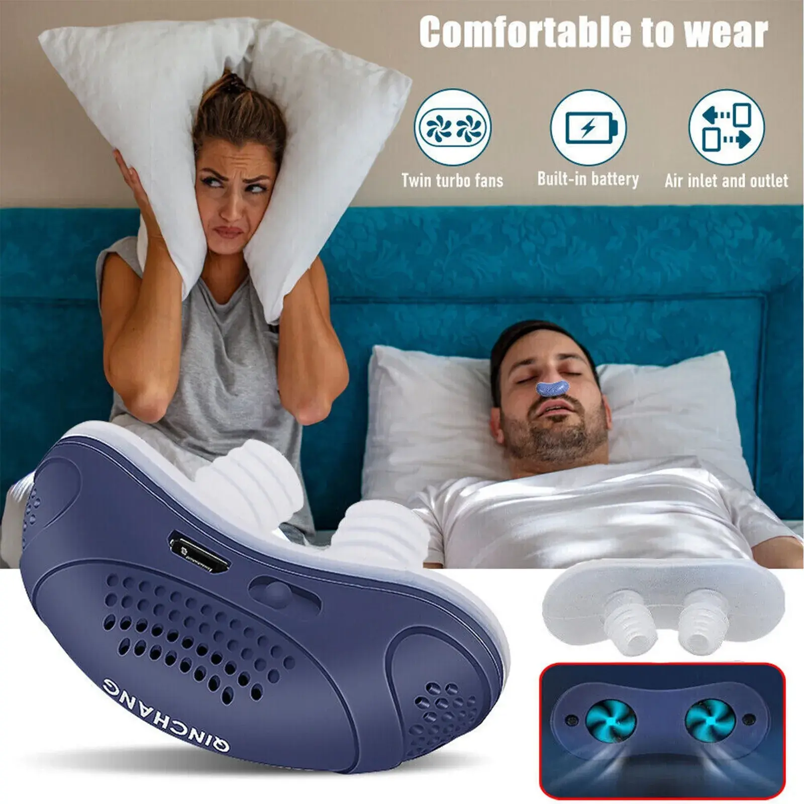 Electric Anti Snoring Device Nose Clip Anti Snoring Anti Snoring Device Assisted Sleep Insomnia Breathing Sleep Care Machine