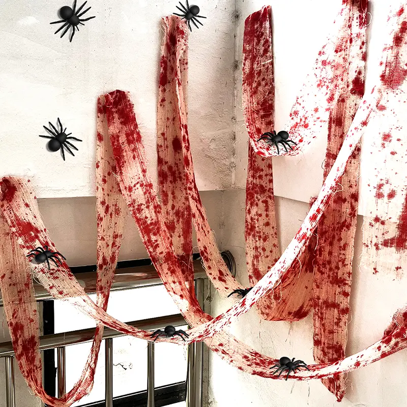 300/500CM Halloween Blood Colored Gauze Bloody Cloth Strips Blood Gauze Bandages Haunted House Warning Isolation Tape Decoration