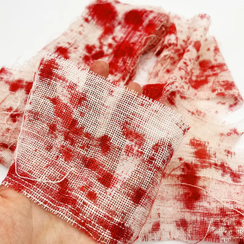 300/500CM Halloween Blood Colored Gauze Bloody Cloth Strips Blood Gauze Bandages Haunted House Warning Isolation Tape Decoration