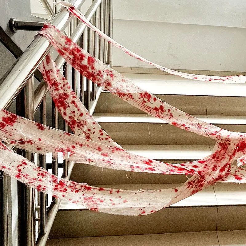 300/500CM Halloween Blood Colored Gauze Bloody Cloth Strips Blood Gauze Bandages Haunted House Warning Isolation Tape Decoration