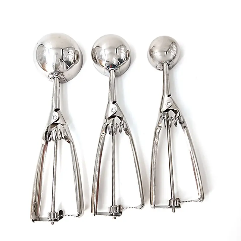 Stainless Steel Ice Cream Spoon Spring Handle Multi Functional Potato Puree Fruit Ball Spoon Ice Cream Mold Kitchen Parts tools