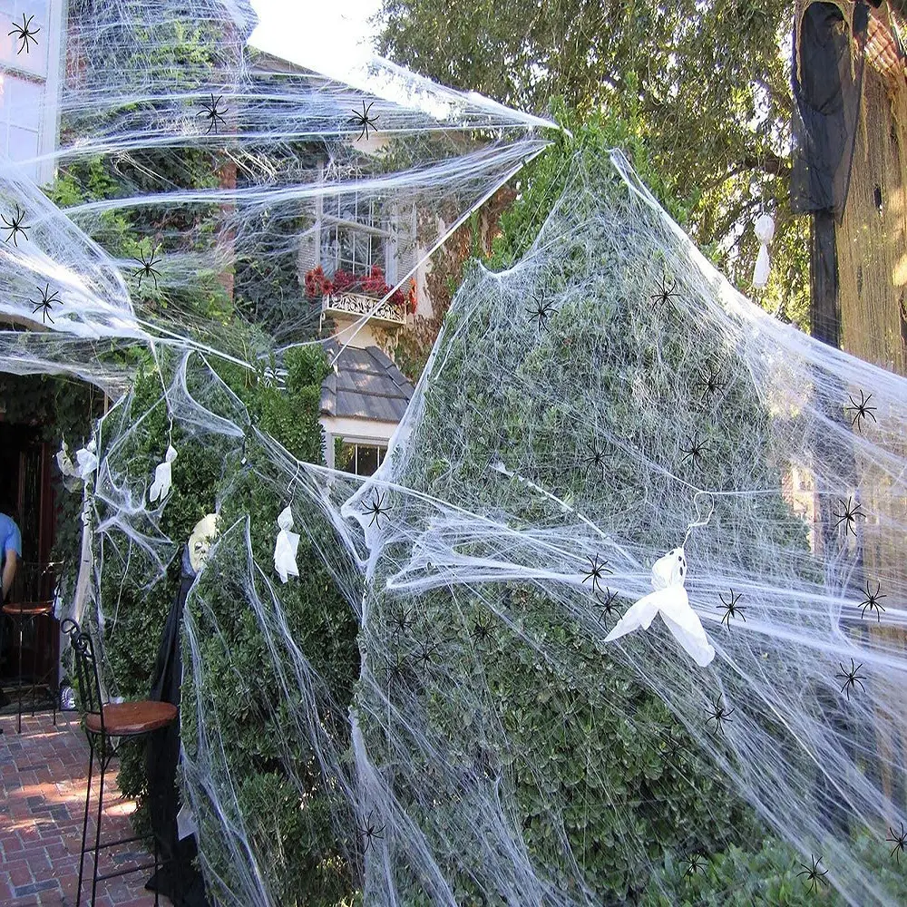 Halloween Decorative Cotton Thread Elastic Spider Web Artificial Spider Web Home Bar Haunted House Horror Party Decorative Props