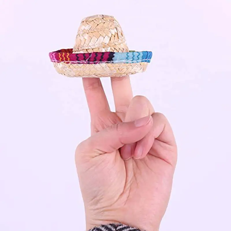 Mexican Straw Hat Red Wine Bottle Hat Natural Woven Hat Small Straw Hat Doll Accessory Dining Table Party Decoration Supplies