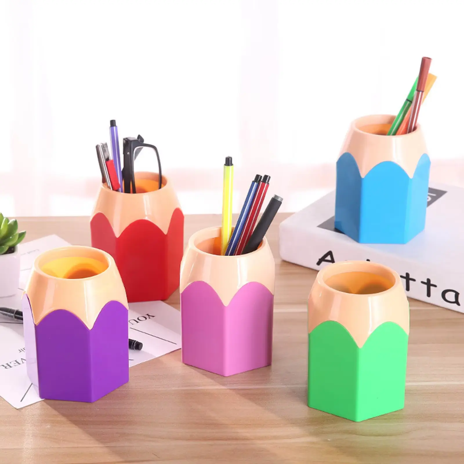 Creative Colored Pencil Head Contrasting Pen Holder Desktop Pen Holder Stationery Storage Pen Holder Makeup Brush Storage Bucket