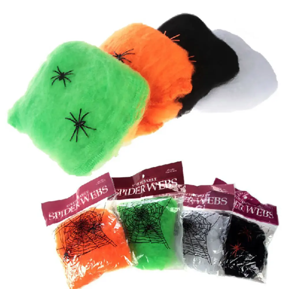 Halloween Decorative Cotton Thread Elastic Spider Web Artificial Spider Web Home Bar Haunted House Horror Party Decorative Props
