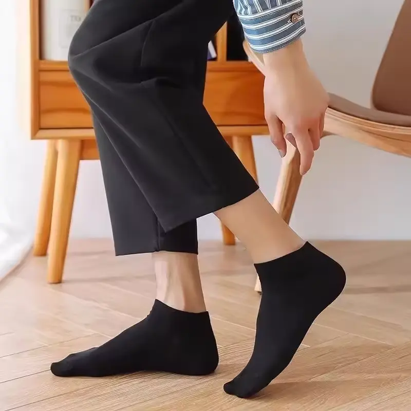 20Pcs/ Men's Socks Boat Socks Size EU38-45 Spring Summer Thin Breathable Soft Polyester Cotton Socks Black Casual Business Ankle