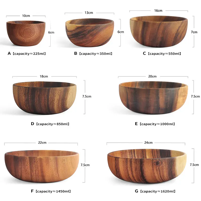 Japanese Retro Wooden Salad Bowl Heat-resistant Wooden Bowl Suitable Decorating Kitchen Utensils with Fruit Vegetable Ice Cream