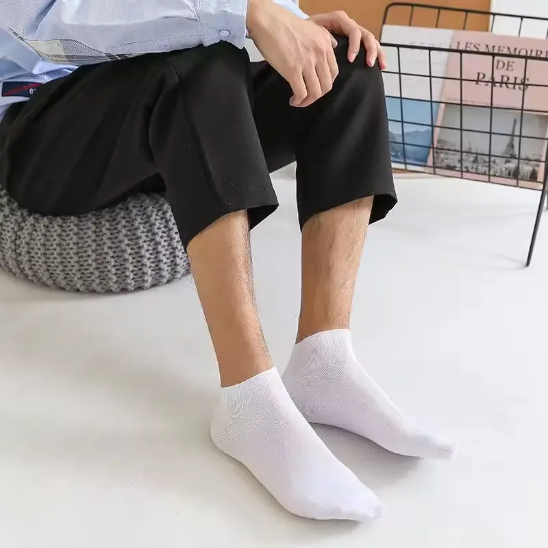 20Pcs/ Men's Socks Boat Socks Size EU38-45 Spring Summer Thin Breathable Soft Polyester Cotton Socks Black Casual Business Ankle