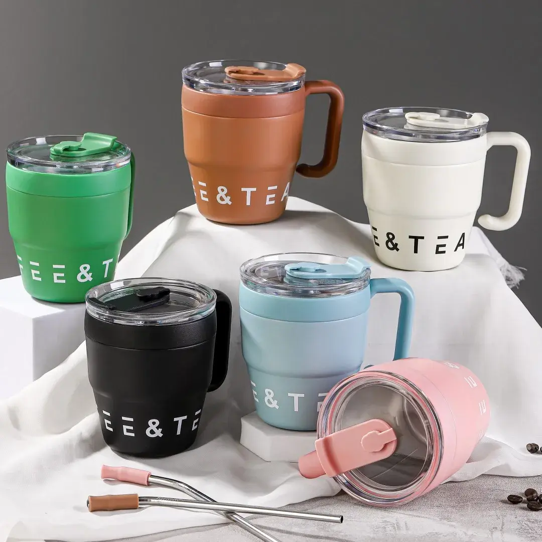 Straw Covered Coffee Cup 480ml Stainless Steel Insulated Cup Hot Beverage Cup Milk Cup Afternoon Tea Cup Office Portable Bottle