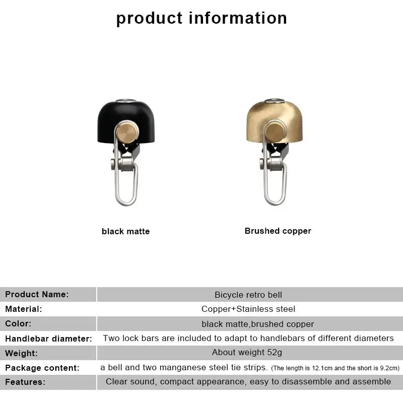 Bicycle Bell Retro Classical Clear Loud Sound Steel Copper Mountain Bike Handlebar Ring Horn Safety Bicycle Riding Accessories