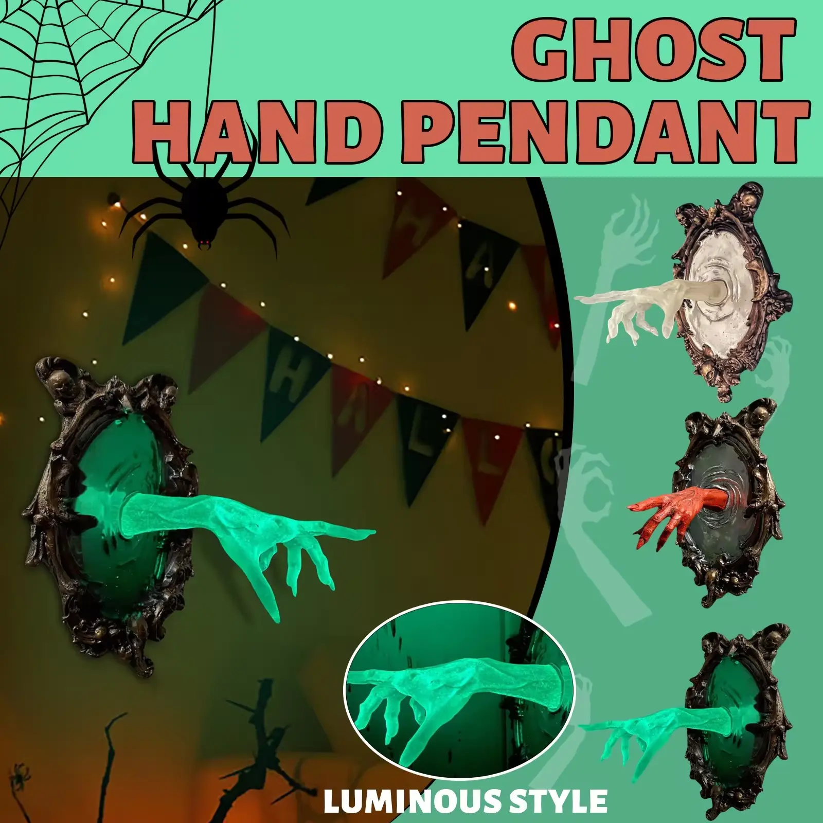 Halloween Horror Party Transparent Resin Spectral Handwall Plaque Fluorescent Ghost Handwall Terror Atmosphere Home Decoration