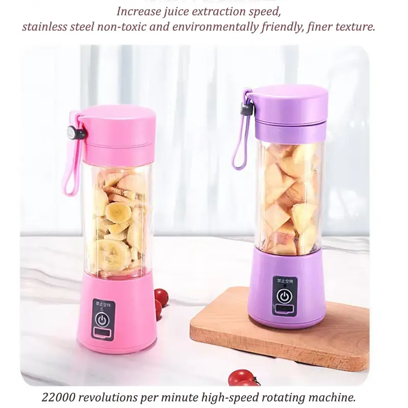 380ml Mini Portable Mixer Milk Shake Cup Mini Fruit Juice Cup Vegetable Juice Machine with USB Charging 6-Blade Mini Juice Mixer