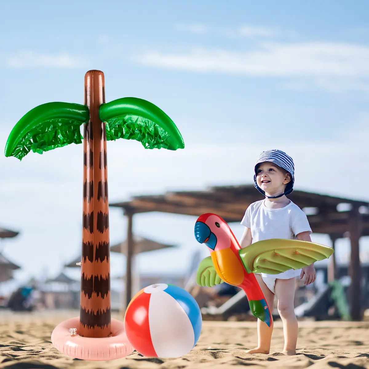 Hawaii Tropical Birthday Lu Swimming Pool Beach Party Inflatable Palm Tree Coconut Tree Summer Beach Background Decoration Prop