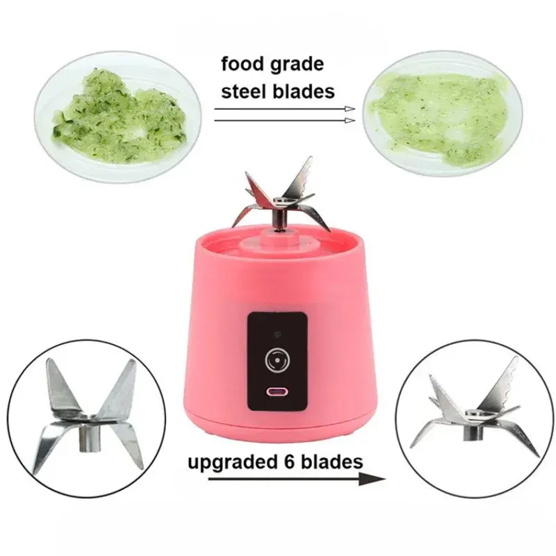 380ml Mini Portable Mixer Milk Shake Cup Mini Fruit Juice Cup Vegetable Juice Machine with USB Charging 6-Blade Mini Juice Mixer