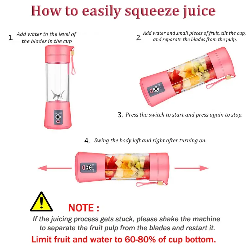 380ml Mini Portable Mixer Milk Shake Cup Mini Fruit Juice Cup Vegetable Juice Machine with USB Charging 6-Blade Mini Juice Mixer