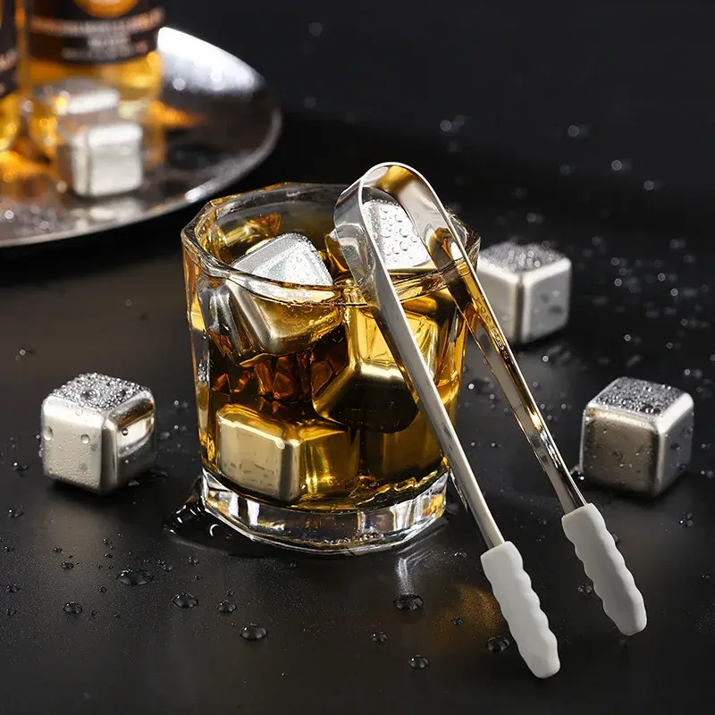 8/12 PCS Stainless Steel Ice Cube Set Reusable Quick Freezing Ice Cubes Whiskey Stone Ice Cubes Magic Vodka Wine Beer Cooler