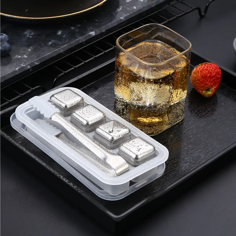 8/12 PCS Stainless Steel Ice Cube Set Reusable Quick Freezing Ice Cubes Whiskey Stone Ice Cubes Magic Vodka Wine Beer Cooler