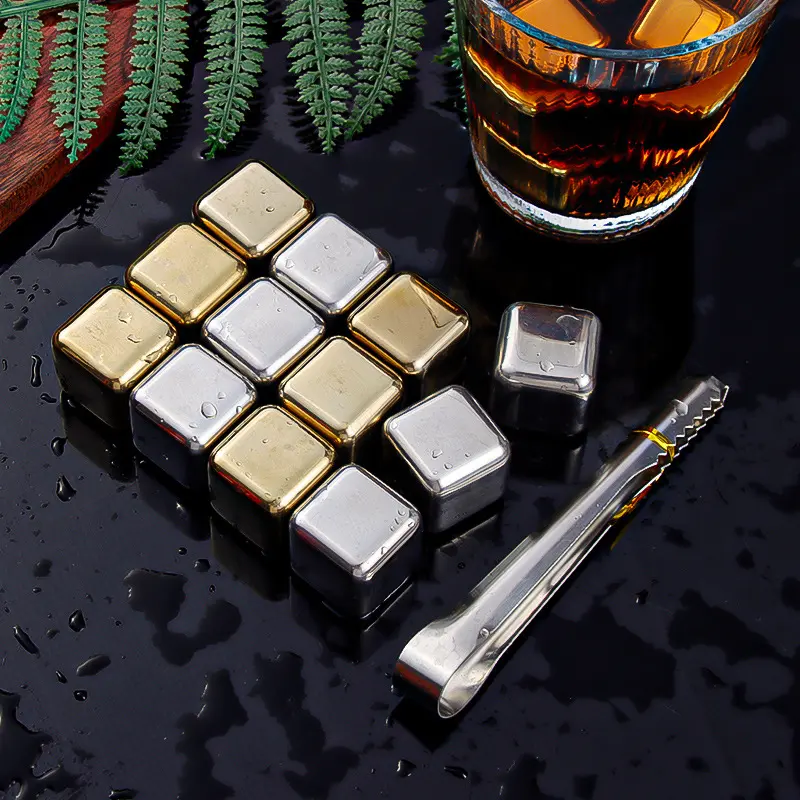8/12 PCS Stainless Steel Ice Cube Set Reusable Quick Freezing Ice Cubes Whiskey Stone Ice Cubes Magic Vodka Wine Beer Cooler