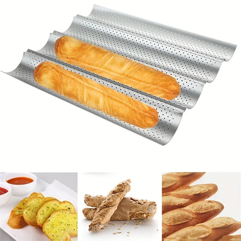 2/3/4PCS of Non Stick Bread Tray Baking Utensils Kitchen Tray Non Stick Hole French Wave Shaped Bread Baking Tray Utensils