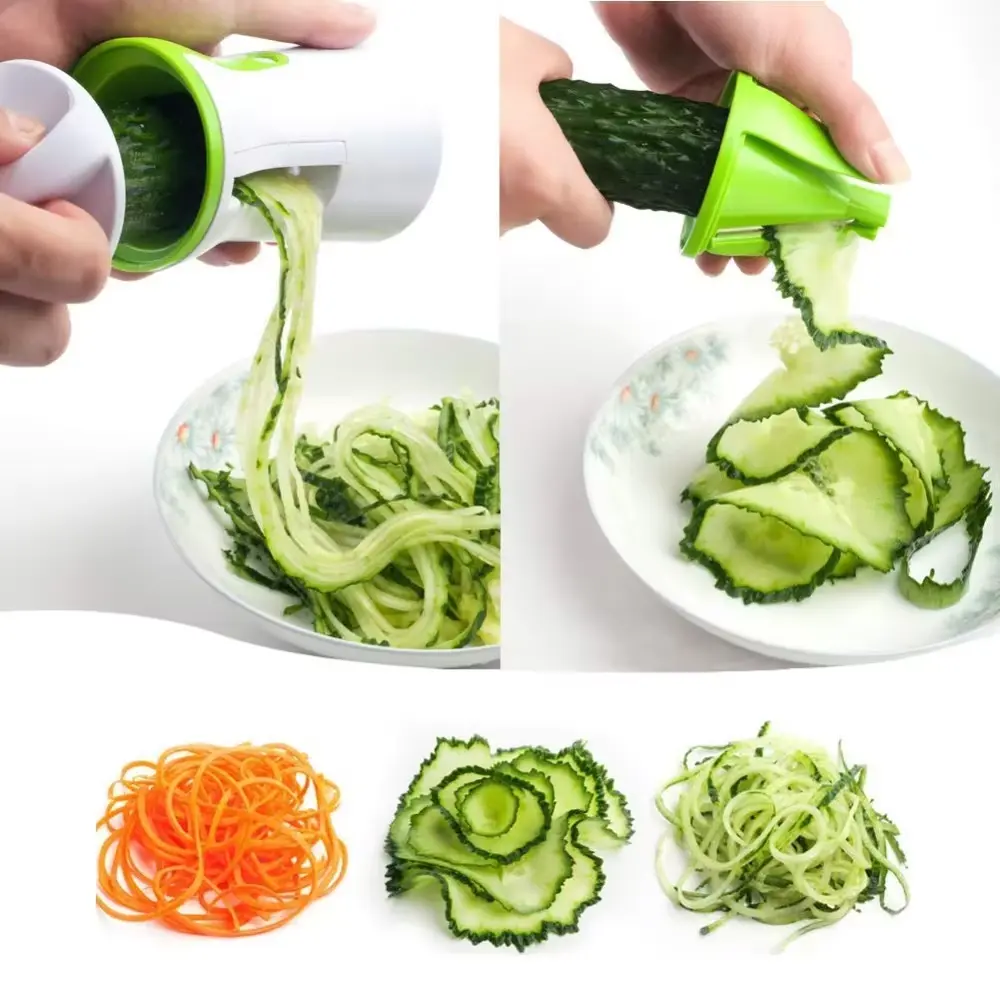 Multi Functional Spiral Rotary Slicer Funnel Vegetable Slicer Handheld Peeler Potato Stainless Steel Spiral Slicer Kitchen Tool