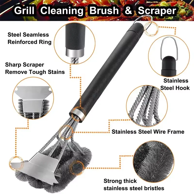 Barbecue Grill Barbecue Brush Cleaning Tool Barbecue Accessories Stainless Steel Bristle Barbecue Brush Grill Net Cleaning Brush