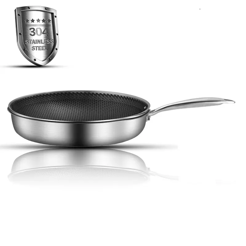 304 High-quality Non Stick Pan Flat Bottomed Pan Kitchen Tools No Oil Smoke Steak Pancakes Stir Fried Vegetables Honeycomb Pot