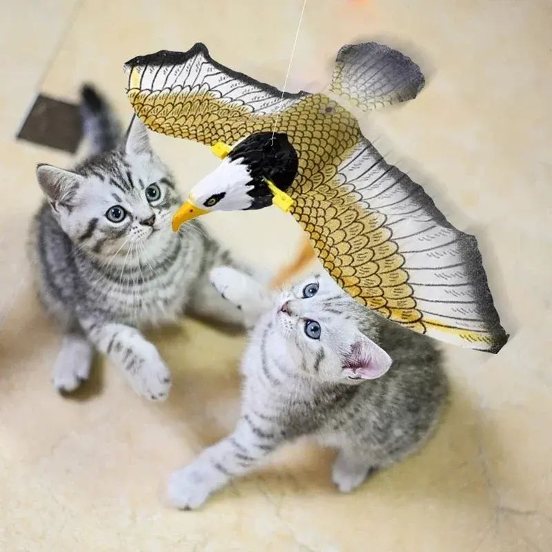 Simulated Bird Interactive Cat Toy Electric Hanging Eagle Flying Bird Cat Flying Bird Emitting Light Sound Grabbing Rope Pet Toy