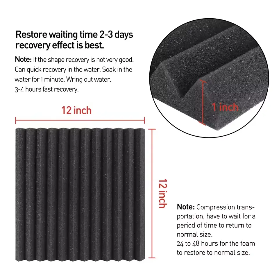 12 Pack Acoustic Foam Panels 2.5 x 30 x 30cm Sound Proof Foam Panles High Desnsity and Fire Resistant Soundproof Wedge Panels