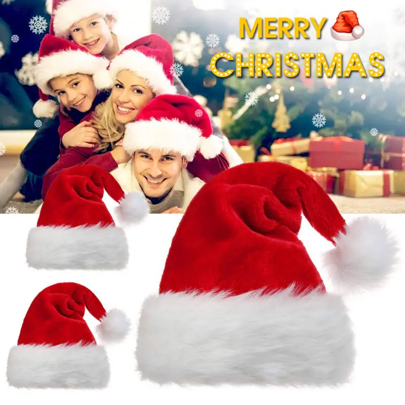 Christmas Decorative Products Santa Claus Hat Christmas Long Plush Thickened Red Gift Hat Adult Children Plush Christmas Hat