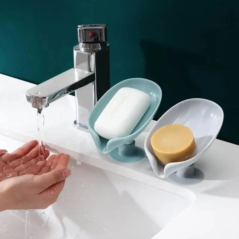 Leaf Shaped Soap Rack Drainage Soap Box Bathroom Shower Soap Rack Sponge Storage Tray Anti Slip Drainage Portable Soap Drain Box