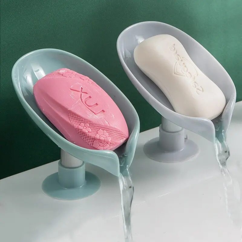 Leaf Shaped Soap Rack Drainage Soap Box Bathroom Shower Soap Rack Sponge Storage Tray Anti Slip Drainage Portable Soap Drain Box