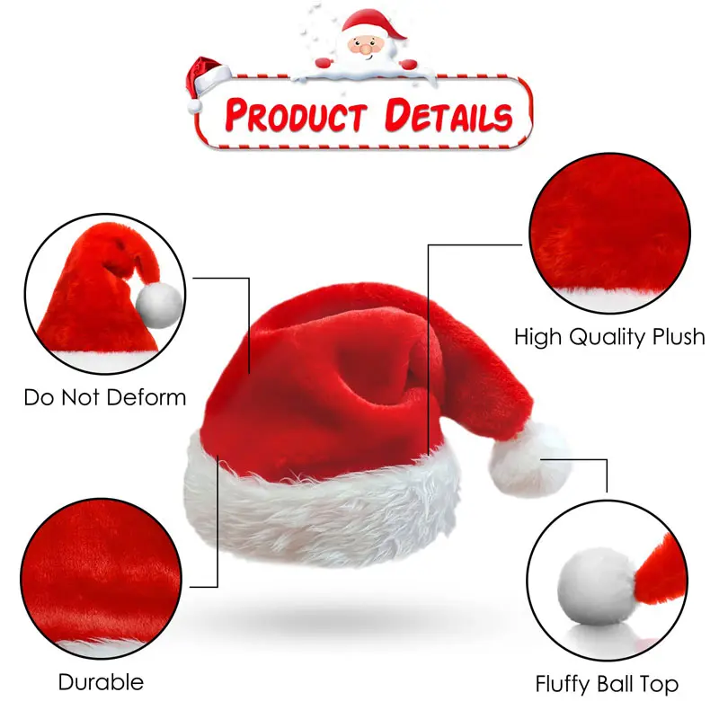Christmas Decorative Products Santa Claus Hat Christmas Long Plush Thickened Red Gift Hat Adult Children Plush Christmas Hat