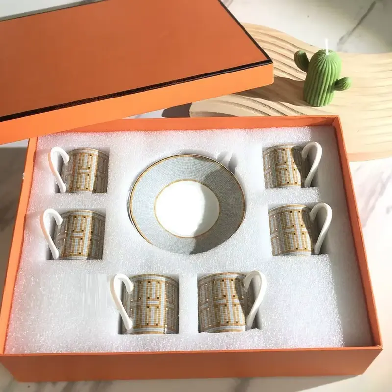 12Pcs gift box set Striped Dot Ceramic Espresso Coffee Cup Tea Milk Drinking Cups with Handle Mug for Office Novelty Gift