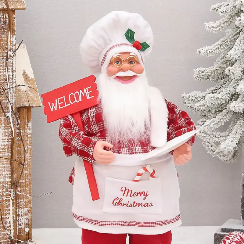 12 inch Christmas Standing Chef Santa Claus Statue Decoration Santa Claus Doll Christmas New Year Gift Christmas Tree Decoration