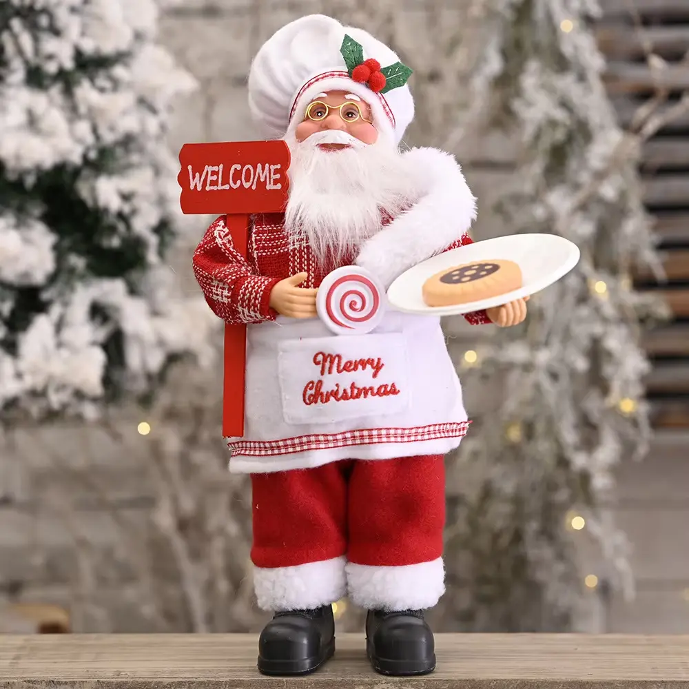 12 inch Christmas Standing Chef Santa Claus Statue Decoration Santa Claus Doll Christmas New Year Gift Christmas Tree Decoration