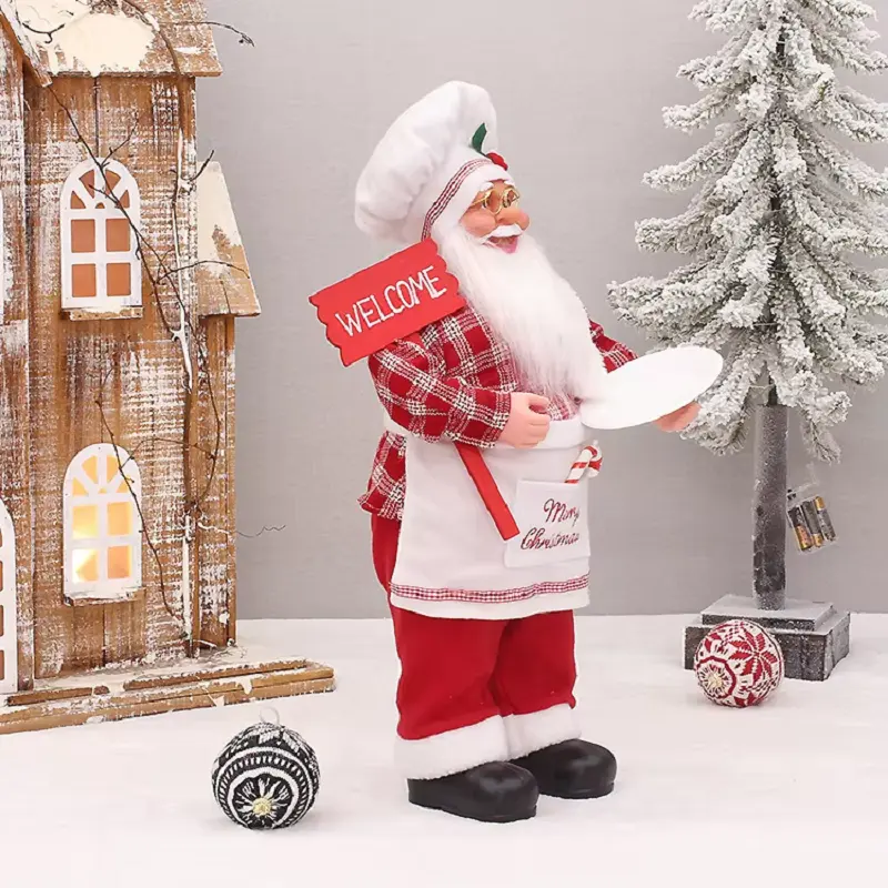 12 inch Christmas Standing Chef Santa Claus Statue Decoration Santa Claus Doll Christmas New Year Gift Christmas Tree Decoration