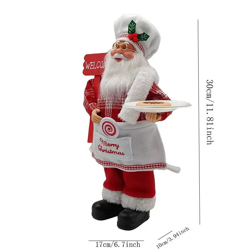 12 inch Christmas Standing Chef Santa Claus Statue Decoration Santa Claus Doll Christmas New Year Gift Christmas Tree Decoration