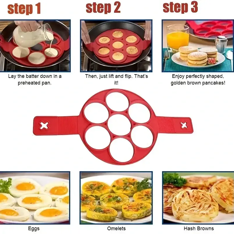 Food Grade Handle Fried Egg Pancake Mold Non Stick Pot 7-hole Baking Frying Egg Mold Home Cooked Dishes Kitchen Small Tools
