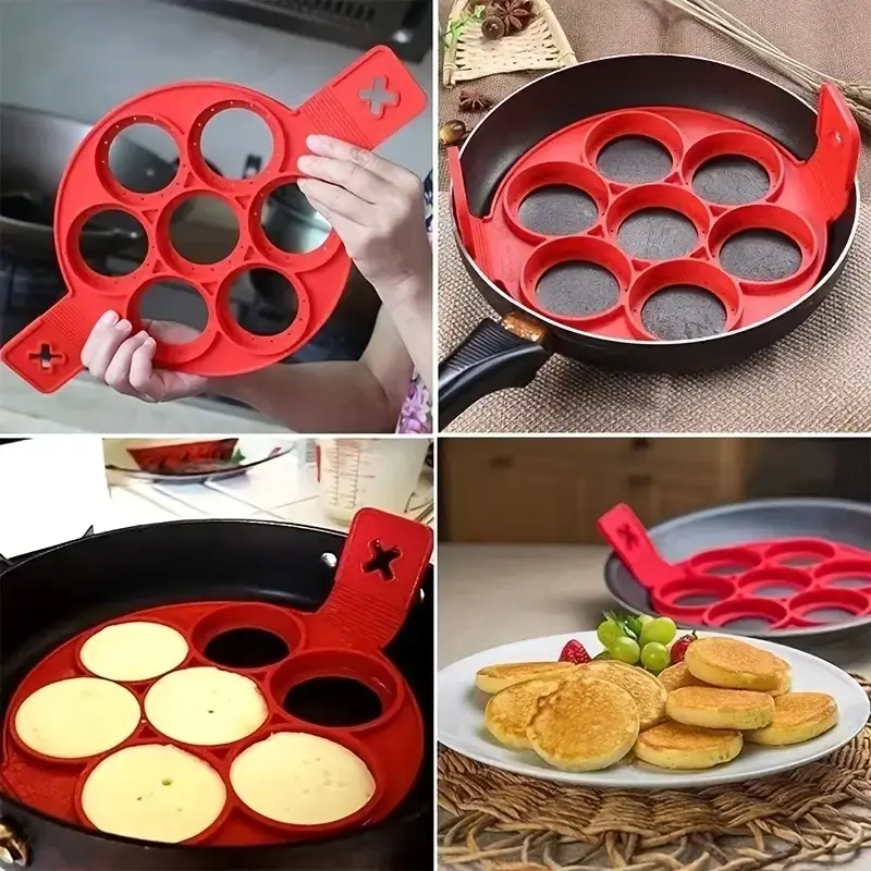 Food Grade Handle Fried Egg Pancake Mold Non Stick Pot 7-hole Baking Frying Egg Mold Home Cooked Dishes Kitchen Small Tools