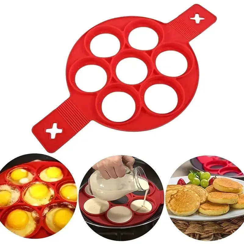Food Grade Handle Fried Egg Pancake Mold Non Stick Pot 7-hole Baking Frying Egg Mold Home Cooked Dishes Kitchen Small Tools