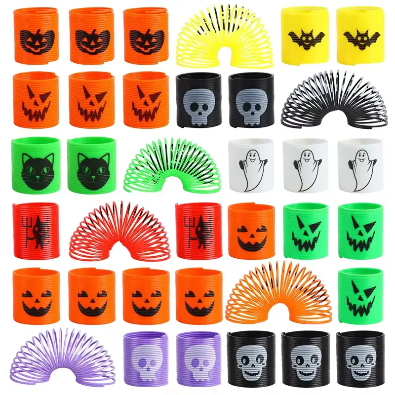 12 PCS Random Halloween Magic Spring Coil Toys Educational Fun Layered Mini Rainbow Circle Children's Christmas Party Toy Gifts