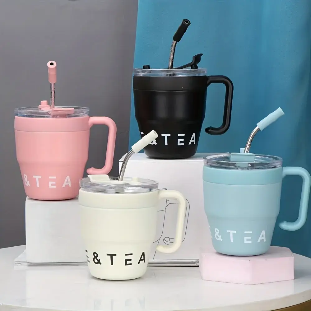 480ml Coffee Cup Stainless Steel Insulated Cup Cold Hot Drinks Water Tea Milk Office External Straw Cover Portable Water Cup
